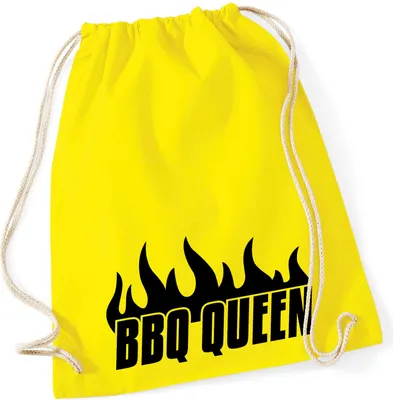 Produktbild von Huuraa Turnbeutel BBQ Queen Flammen 12 Liter Yellow Baumwolle Rucksack Geschenkidee