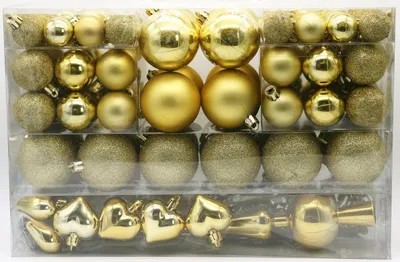 Produktbild von 101 Weihnachtskugeln Gold mit Spitze und Metallhaken Christbaumkugel