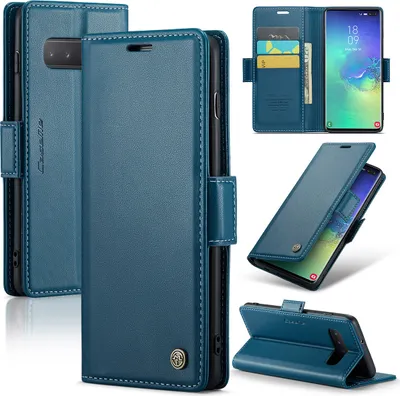Image de Galaxy S10+ Housse, Portefeuille en cuir Porte-cartes Housse de protection avec fonction stand pour Samsung Galaxy S10 Plus Bleu