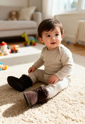 Produktbild von Baby Lammfellschuhe MIT KLETTVERSCHLUSS Dunkelbraun – Weich, warm & rutschfest - Schuhgröße: EUR 16-17