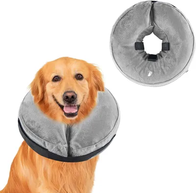 Produktbild von Aufblasbare Halskrause für Hunde, weich & verstellbar, 40×40 cm, Halsumfang 38–50 cm, ideal nach OPs, blockiert die Sicht nicht, grau