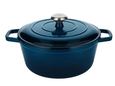 Produktbild von Premium Gusseisentopf mit Emaille Beschichtung Ø 27 cm / 5,6 Liter für alle Herdarten in blau