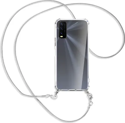 Produktbild von Handykette Backcover-Schutzhülle mit Band (Metall silberfarben) für vivo Y20s / Y11s - silberfarbene Kette Snake
