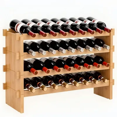 Weinregal aus Bambus, 4 Etagen, 36 Flaschen, natur