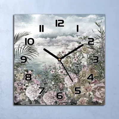 Produktbild von Wanduhr Echt-Glas-Küchenuhr Aquarell Wiese Quarz Lautlos 30x30 Deko Bilder