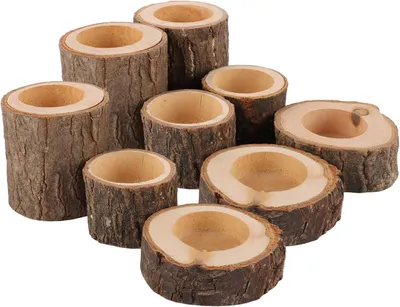 Zdjęcie produktu dla Podświetlnik na świece - zestaw 9 sztuk - drewno - rustykalny styl