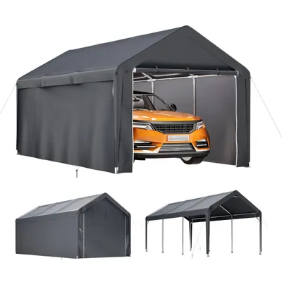 Produktbild von Garagenzelt 3x6m Winterfest Zeltgarage Carport Wasserdicht & Schneefest Auto-Zelt mit Tür Mehrzweck Lagerzelt als Geräteschuppen Bootszelt Gartenlager