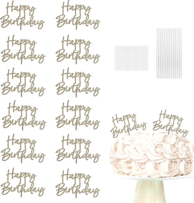 Produktbild von Oblique Unique 12er Set Happy Birthday Torten Kuchen Topper Glitzer Aufsatz Geburtstag Jubiläum Deko Muffin Cupcake Dekoration
