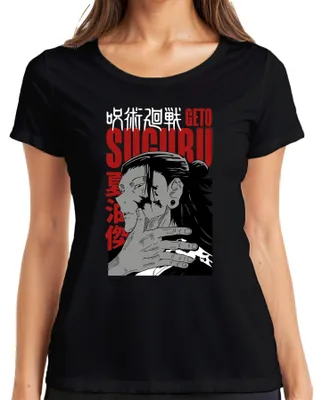 Productafbeelding van Jujutsu Kaisen, portret van Geto Suguru, donker design, fanartikel, dames T-shirt, zwart, maat 3XL