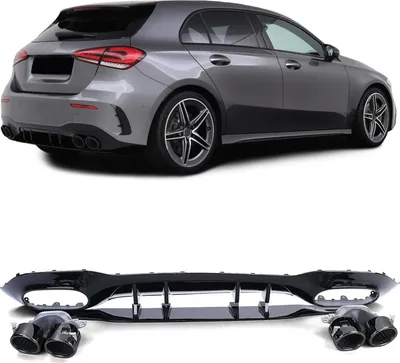 Produktbild von Sport Heckdiffusor Set mit Endrohren Schwarz für Mercedes A Klasse W177 ab 18