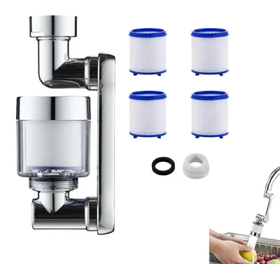 Produktbild von Wasserhahnfilter mit 4 Filterkartuschen, 1080° Drehung, Kohlenstoff Wasserfiltration, für Küche