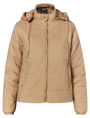 Produktbild von Damen Jacke beige Größe L, leicht wattiert, mit abnehmbarer Kapuze und Steppnähten