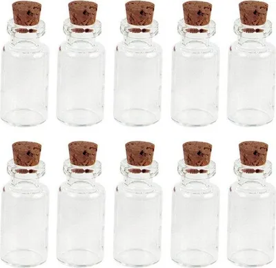 Immagine prodotto di 10 mini flaconcini in vetro da 2,4 cm con tappo in sughero