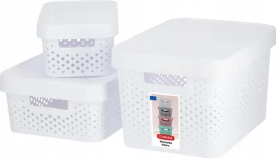 Obrázek produktu pro Úložné boxy – sada 3 ks – s víkem – plast – bílé