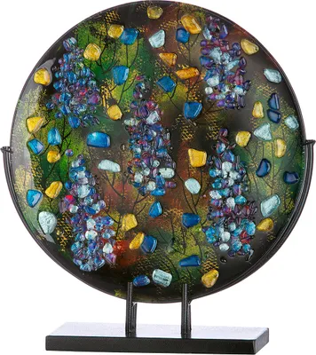 Produktbild von Casablanca by Gilde Dekoschale Glasart flache Dekoschale auf Ständer Pierre, handbemalt H. 41,5 cm,44683