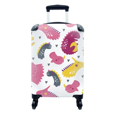 Produktbild von MuchoWow® Koffer Handgepäck Trolley Rollkoffer Kleine Reisekoffer mit 4 Rollen - Dino - Muster - Kind - Rosa - Mädchen - Cabin Size < 55x40x23 cm & 55x40x20 cm - Kinderkoffer - Kabinenkoffer - Boardgepäck - Reise-Box - Reisekoffer - Reisegepäck - Koffer mit Bild - Trolley für Kinder