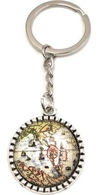 Zdjęcie produktu dla Onwomania Brelok do kluczy Mapa świata Atlas Globe Map Circle Metal Charm Pendant