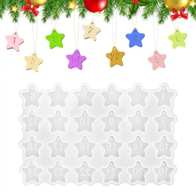 Immagine prodotto di Stampo in silicone a forma di numeri da 1 a 24, con motivo a stelle, per realizzare ciondoli, candele, oggetti in gesso o cemento