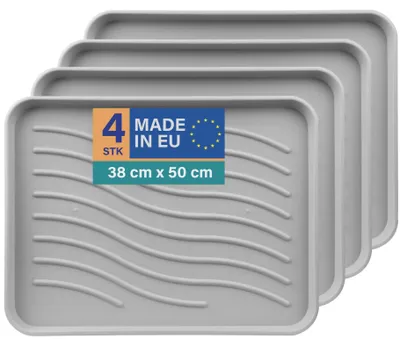 Produktbild von Schuhabtropfschale 50x38x2,5cm Hellgrau 4er-Pack, Schuhwanne mit hohem Rand, wasserdicht, robuste Abtropfmatte für Schuhe, Schutz vor Schmutz & Nässe