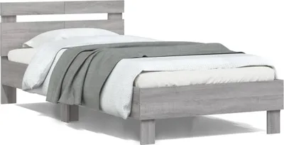 Produktbild von CLORIS Bettgestell mit Kopfteil und LED-Leuchten Grau Sonoma 100x200cm - Klassische Betten LL0000256019
