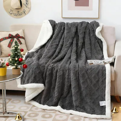 Zdjęcie produktu dla Koc sherpa 150 x 200 cm, szary, dwuwarstwowy, na sofę