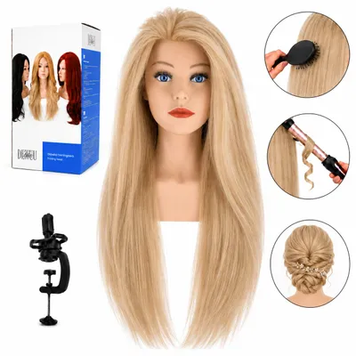 Image de Tête à coiffer avec buste Paula 80% cheveux naturels 80 cm - Mannequin d'apprentissage coiffure professionnelle, Image générée par une IA