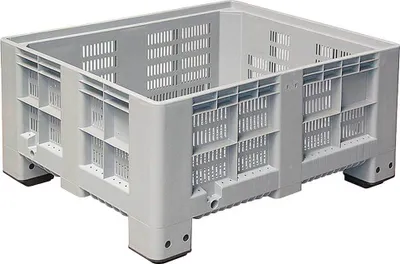 Produktbild von Palettenbox mit 4 Füßen, Wände geschlitzt, LxBxH 1200x1000x580 mm
