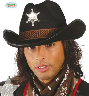 Produktbild von Cowboys Sheriff Partyhut Western Style Kostümartikel Fasching Zubehör Authentisch Klassisch Modeaccessoire Karneval Verkleiden Thema Vintage Elegant, Farbe: Schwarz