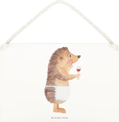 Produktbild von Mr. & Mrs. Panda holzbild Igel Wein DIN A5 - Weiß - Geschenk, Weinglas, Schild, Dekobrett, Deko, Türschild, Wandbild Holz, Rotwein, Holzschild, Weißwein, Lustige Sprüche