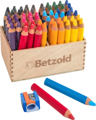 Produktbild von Betzold Super-Jumbo-Dreikant-Farbstifte inkl. Spitzer, 60 Stück, Buntstift für Motorik/Geschicklichkeit
