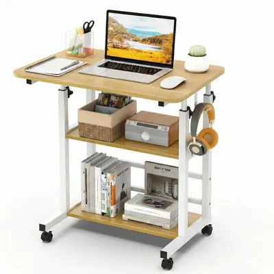 Produktbild von Beistelltisch auf Rollen Höhenverstellbar 40×80×56–82 cm, 3-stufiges Design, Mobiler Laptoptisch & Pflegetisch mit Arretierbaren Rollen, KI-generiertes Bild
