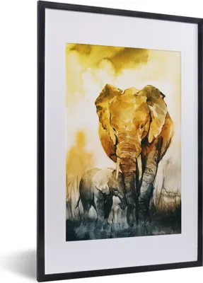 Produktbild von MuchoWow® MuchoWow® Gerahmtes Poster Elefant - Kind - Aquarell 40x60 cm - Poster mit zchwarzem Bilderrahmen - Poster in Rahmen