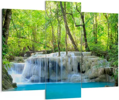 Produktbild von Bild auf Leinwand - Leinwandbild - Wasserfall Wald Umwelt - 130x100cm - Wand Bild - Wanddeko - Leinwanddruck - Bilder - Kunstdruck - Wanddekoration - Leinwand bilder - Wandkunst - CB130x100-2664