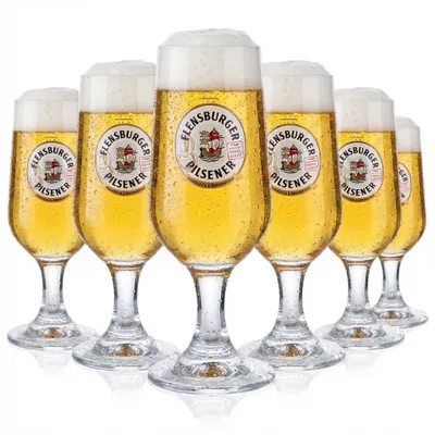 Produktbild von 6x Flensburger Bier Glas 0,3l Biergläser Pokalglas "Herbwürzig Hopfenbetont"