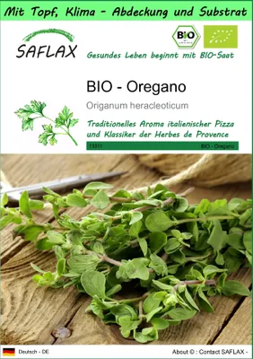 Produktbild von SAFLAX Garden to go - BIO - Oregano - Origanum heracleoticum - 1500 Samen - Mit Topf, Klima - Deckel und Anzuchtsubstrat