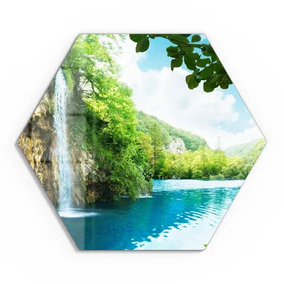 Produktbild von DEQORI Glasbild Echtglas 40x35 cm 'Wasserfall im grünen Wald' Wandbild Bild modern Deko