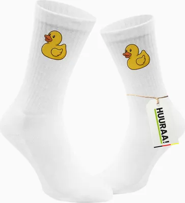 Produktbild von Huuraa Uni Socken Quietscheente Gummiente Badeente 37/41 White Baumwolle Tennissocken Geschenkidee