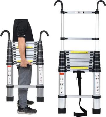 Produktbild von Jopassy Teleskopleiter Mit Haken Ausziehleiter bis 150kg Stabil Aluminium Stehleiter Silber 3.2m