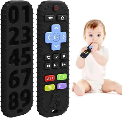 Produktbild von Baby-Beißring in Fernbedienungsform aus Silikon – Beißspielzeug für 0–12 Monate