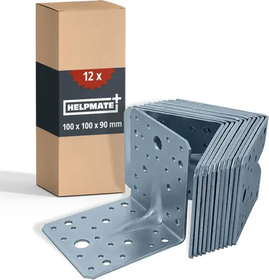 Produktbild von HELPMATE - 12 Stück Lochplattenwinkel - Winkelverbinder galvanisch verzinkt & blau passiviert - Holzverbinder mit hervorragendem Korrosionsschutz - Lochwinkel