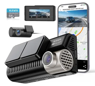 Produktbild von Dashcam Autokamera - 4K und 1080p - 64 GB - WLAN und GPS - KI-Parkmodus - WDR