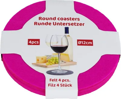 Produktbild von Untersetzer 4erSet Filz pink Ø12cm Glasuntersetzer rund Filzuntersetzer