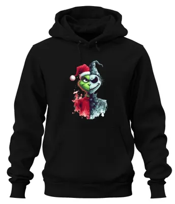 Produktbild von Grinch Jack Skellington Halb Gesicht Weihnachten Horror Hoodie Kapuzenpullover, Schwarz, XL