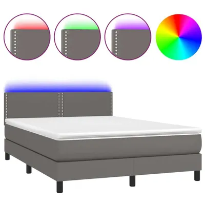 Produktbild von vidaXL Boxspringbett mit Matratze & LED Grau 140x200 cm Kunstleder