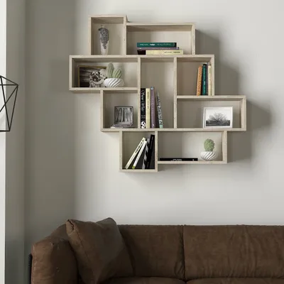 Produktbild von Skye Decor, Moderne Wandregal in Travertin (115,5 x 103,5 x 15 cm) | 100% melaminbeschichtete Spanplatte, 18 mm dick | Zusätzlicher Stauraum mit mehreren Regalen, stilvolles Design.
