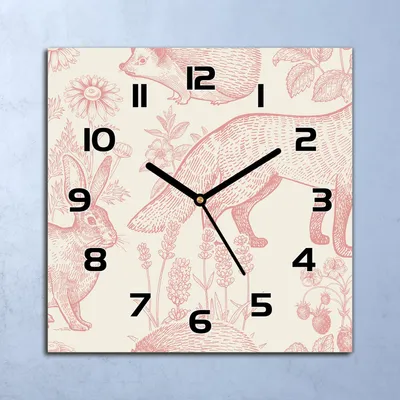 Produktbild von Wanduhr Echt-Glas-Küchenuhr Rosa Waldtiere beige Quarz 30x30 Deko Bilder