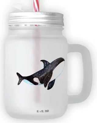 Produktbild von Mr. & Mrs. Panda Mason Jar Orca - Transparent - Geschenk, Glas Mit Deckel Und Strohhalm, Startup, Arbeit, Orcas, Meer, Trinkglas, Cocktailglas, Motivation