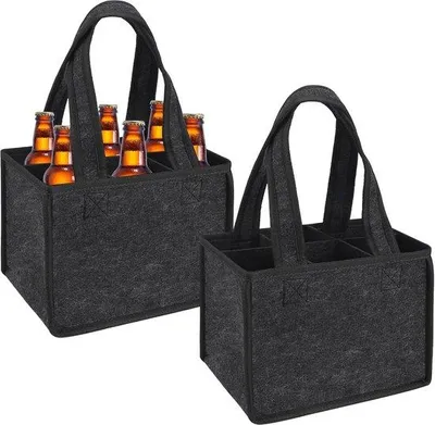 Produktbild von 2 Filztaschen mit Fächern – Flaschentasche, Bierkühler für 6 Flaschen, Handtasche für Herren, 24 x 18 x 16 cm – Biergeschenke für Bierliebhaber