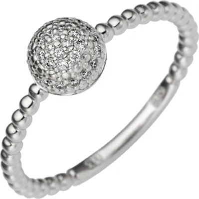 Produktbild von Ring Damenring Kugelring mit 29 Diamant Brillanten 0,13 Ct. 585 Gold Weißgold Innenumfang 52mm  Ø16.6mm