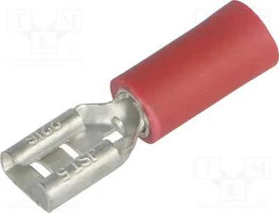 Zdjęcie produktu dla 10 sztuk złączek: płaskie, żeńskie, 0,5 mm, do przewodów o przekroju 0,5÷1,5 mm², izolowane, 4,8 mm, czerwone, VDADF1.25-187A-5